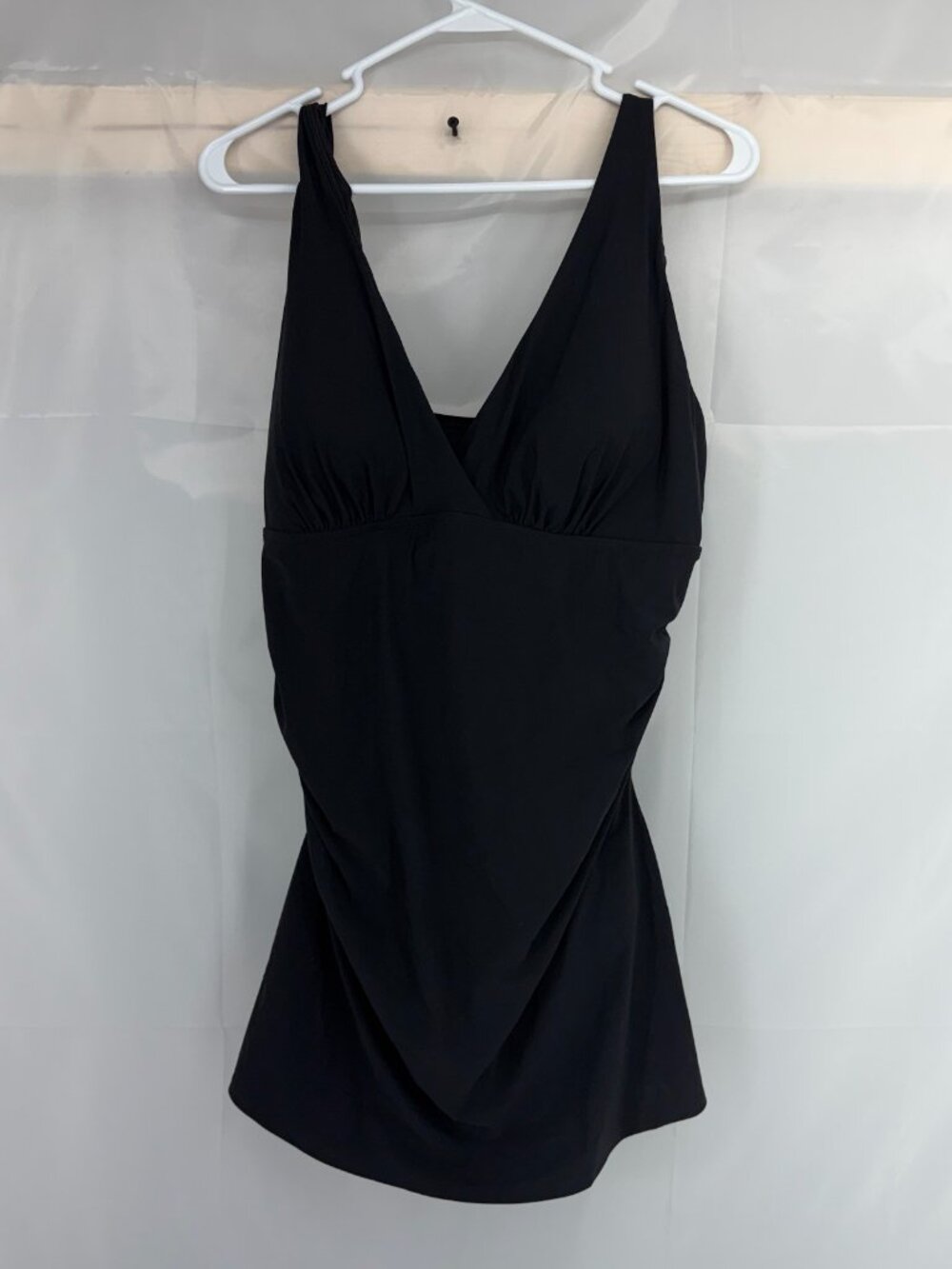 LL Bean Women 18L One Piece Swim Dress Black Swimsuit Beach Nautical Vacation